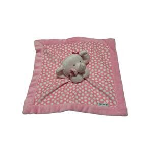 Carters Pink Polka Dot Elephant Lovey Security Blanket Plush Baby 2016 13”x13”
